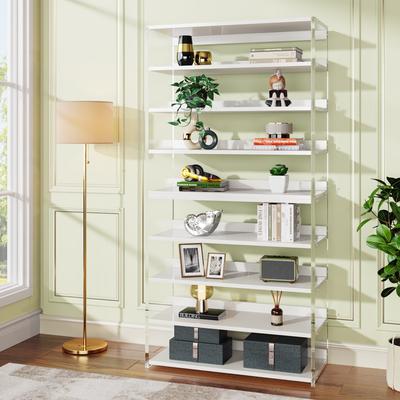 1Easylife 8-Tier Acrylic Shoe Rack, Modern Shoe Storage with Wood Shelves
