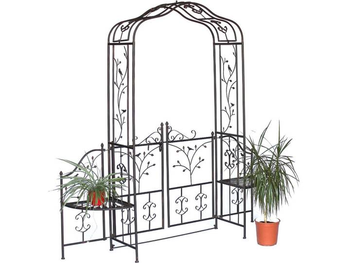DanDiBo Rosenbogen mit Tür Metall Torbogen Gartentor Eisen Rankhilfe Rankgitter Rundbogen Tür, Braun, 210x215x45 cm, Dekoration, Gartendeko