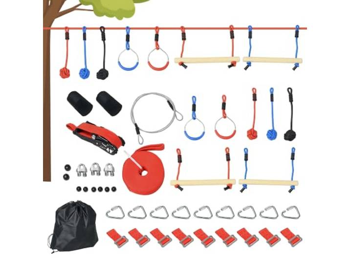 Outsunny Ninja Line Kinder 10m Slackline Set für 3-6 Jahre Mehrfarbig
