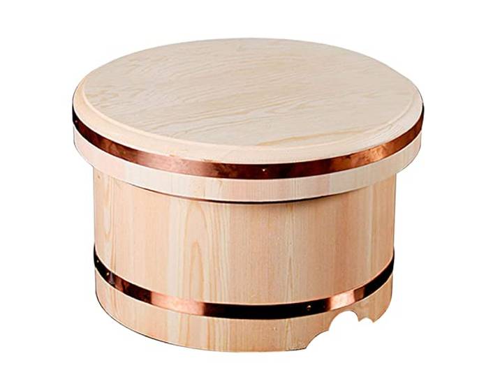 KELUNIS Hölzerne Hangiri Sushi-Reis-Mischwanne Mit Deckel, Japanischer Stil Kupferkante Sushi Oke Sushi Reisschüssel Für Restaurant-Hausküche,37cm