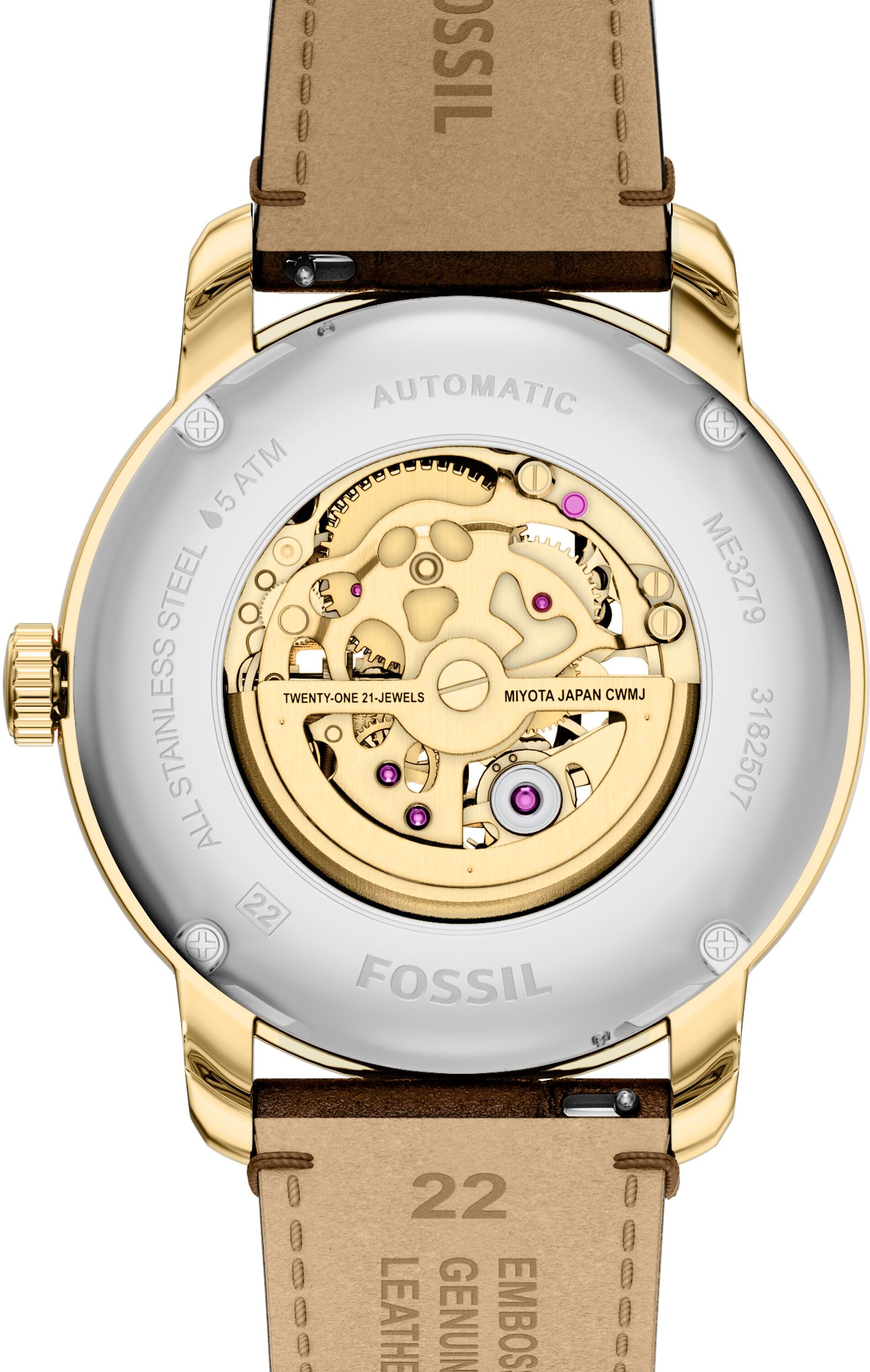 Automatikuhr FOSSIL "HERITAGE", braun, goldfarben, Armbanduhren, Herren, Automatikuhr, Armbanduhr, Herrenuhr, Mechanische Uhr, Lederarmband, analog