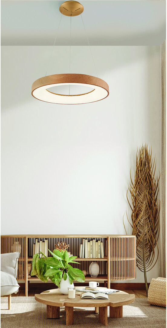 Azzardo 1 - Light LED Wagon Wheel Pendant Wood 6.2cm H x 60cm W x 60cm D