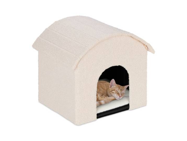 Relaxdays Beige kattenhuis met kraboppervlak