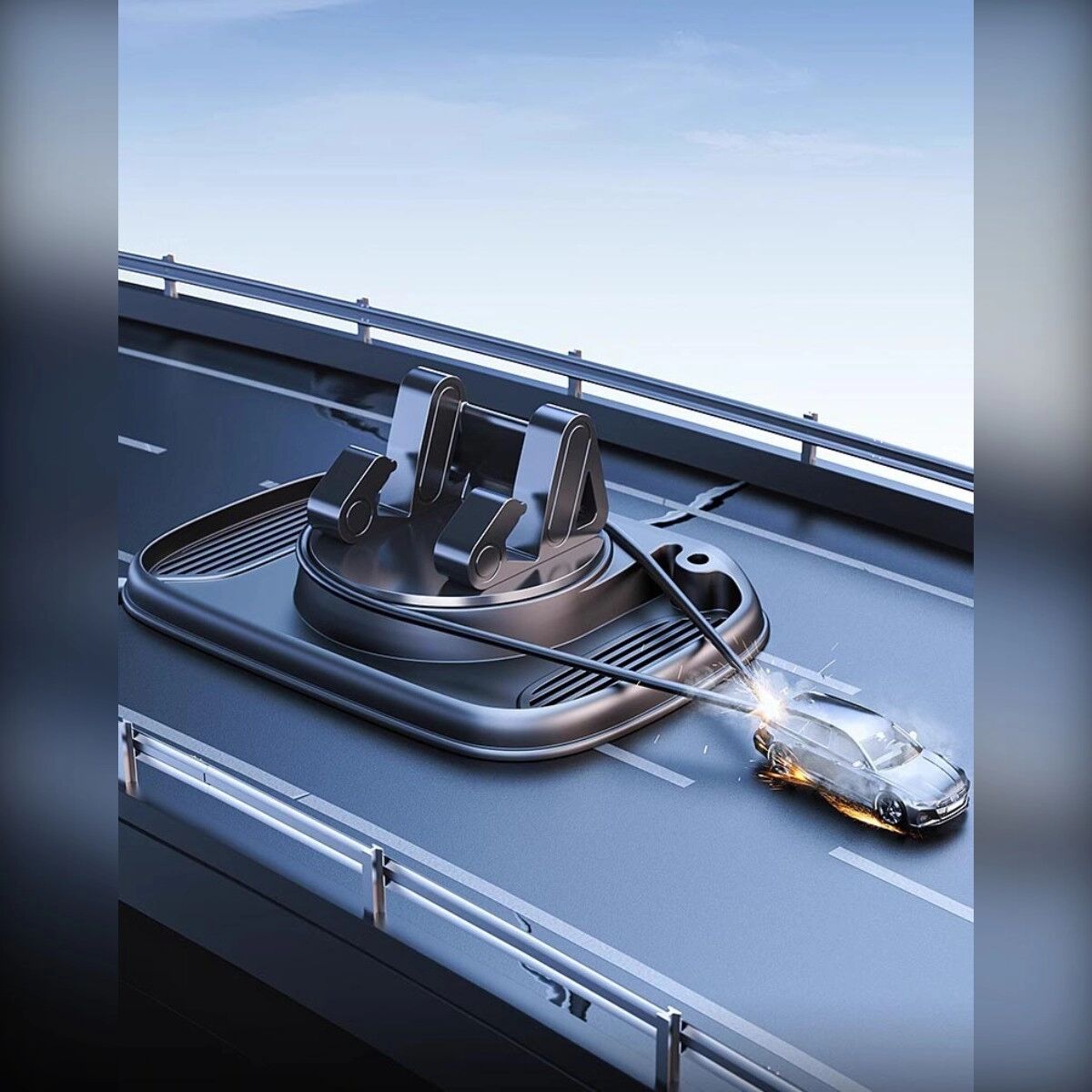 INF Support de rangement 3-en-1 rotatif amélioré - Support téléphone tableau de bord réglable 360° avec base nano gel