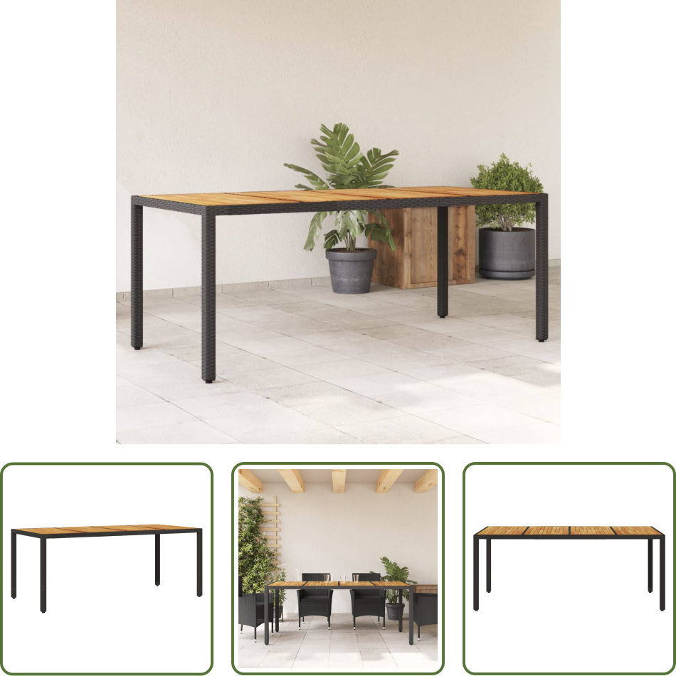 The Living Store Gartentisch mit Akazienholz-Platte Schwarz Poly Rattan