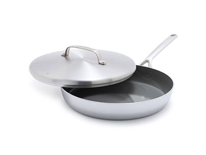 GreenPan GP5 Edelstahl-Bratpfanne mit Deckel, 5-lagig, gesunde Keramik, Antihaftbeschichtung, 30,5 cm, kratzfest, Induktion, spülmaschinen- und ofenfest, PFAS-frei