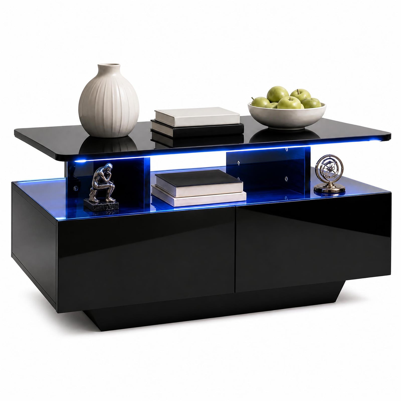 Costway Moderne Salontafel met Led Verlichting en 4 Lades, B/D/H: 90 x 55 x 45,5 cm