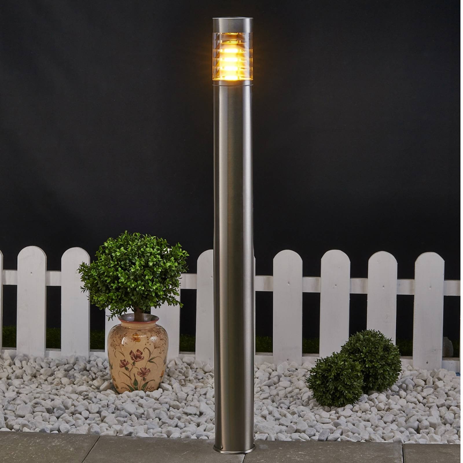 Lindby Enja tuinpadverlichting, modern, grijs/zilver, roestvrij staal, hoogte: 100 cm, IP44, E27, dimbaar