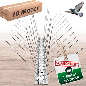 PRIOstahl Vogelabwehr Taubenspikes, 10 Meter, Spikes aus Edelstahl, silber, mit Edelstahlschiene, 4-reihig, 10 Stück