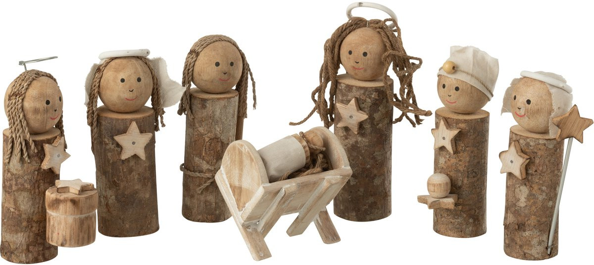 J-Line Kerststal Koffer in hout - Bruin/Naturel