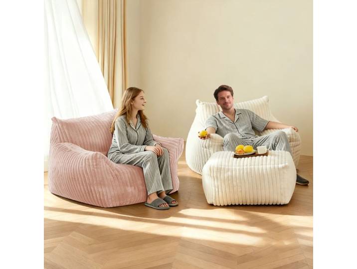 ROVRYN Fauteuil relax 1 place avec pouf assorti soutien ergonomique 5 zones flanelle rose