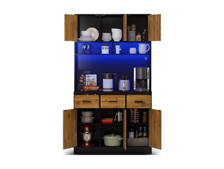 Odikalo Hochschrank Buffet 100x40x180cm verstellbaren Einlegeböden für Küchen Esszimmer