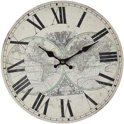 Wanduhr AMBIENTE HAUS "Landkarte Wanduhr 28cm", weiß (natur), B:28cm H:28cm T:5cm, Wanduhren, Wanduhr