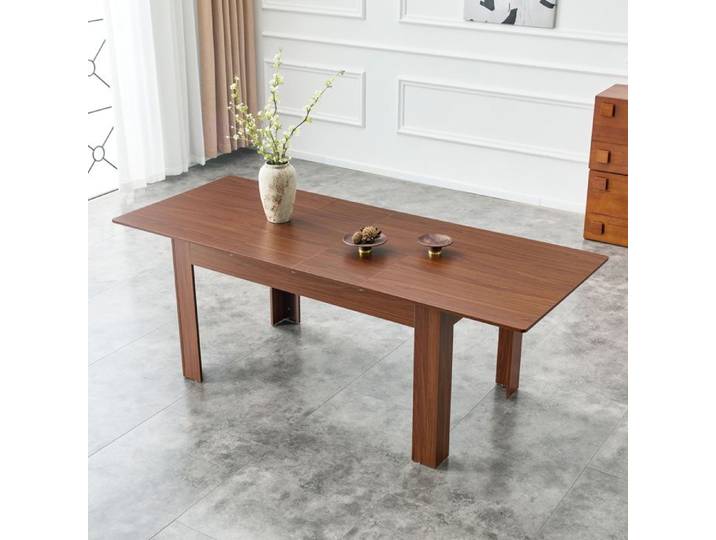 Table repas extensible rectangulaire bois MDF finition noyer pour cuisine et salon EVRYAE