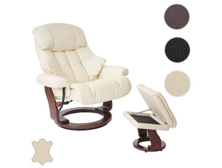 Fauteuil relax Calgary XXL - MCA - Cuir - Charge 180kg - Crème - Aspect noix