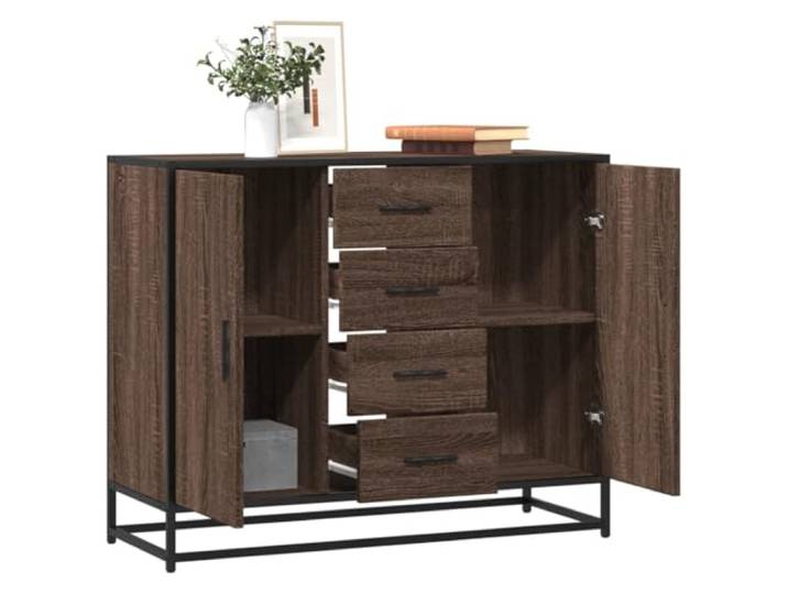 Sideboard Braun Eichen-Optik 92x35x76 cm Holzwerkstoff mit Metallgestell Kommode, Anrichte, Schrank, Stauraum, glatte Oberflaeche, Metallgestell, vielseitig, pflegeleicht