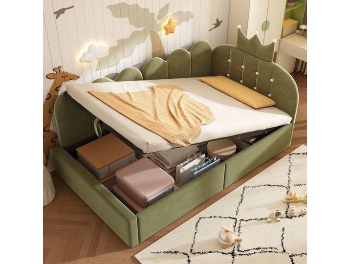 Lit rembourré lit banquette 90x190 cm Vert Sans matelas Lit canapé-lit banquette avec espace de rangement (hydraulique)