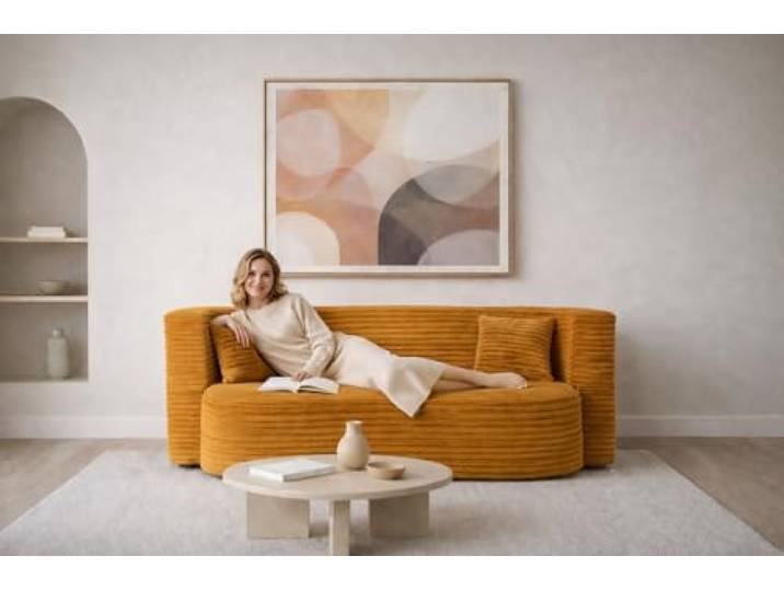 MyFoam Schaum-Sofa 3-Sitzer 200 cm mit Schlaffunktion, Abnehmbarer Bezug, modern & bequem (Gelb)