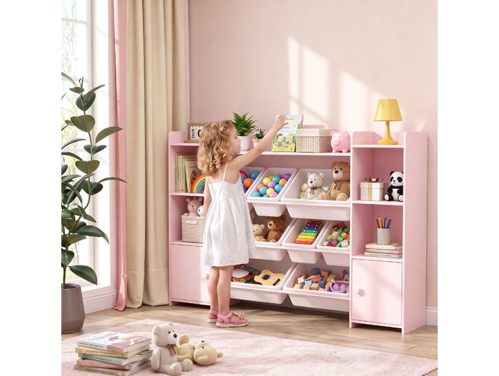 AIYAPLAY Étagère Enfants Rose 8 Bacs Amovibles Rangement Jouets