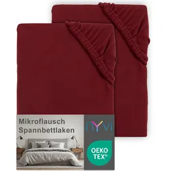 NYVI Spannbettlaken DreamScience Mikroflausch - Kuschelweiches & Wärmendes Bettlaken Spannbetttuch Farbe:bordeaux;Größe:90x200 - 100x200 cm (2er Pack)