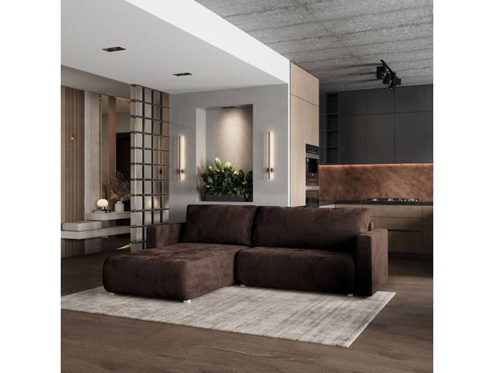 Canapé d'angle TURIN Canape Convertible - Angle - 3 places - 265x183x83 cm - Tissu velours MONOLITH 29 - Marron
