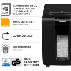 Fellowes Automax 100M Aktenvernichter mit Partikelschnitt bis 100 Blatt schwarz