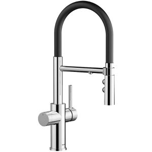 BLANCO Küchenarmatur CATRIS-S FLEXO, chrom/schwarz, Hochdruck, 360° schwenkbar, verstellbare Brause, für Wasserfilter
