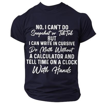 Herren Kurzarm-T-Shirt Anti-Technologie Humor 'Kein Snapchat TikTok' alte Schule Schreibschrift Mathe Uhr Grafik-Tee