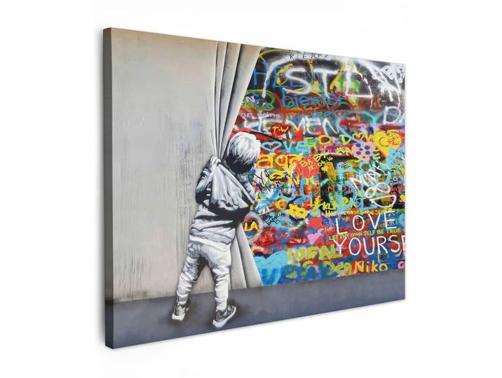 LEINWANDBILD Graffiti - Junge - Ilussie - Straßenkunst Wandbilder 80x60 cm