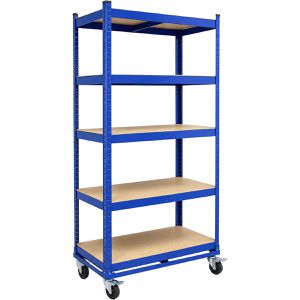 Trutzholm Schwerlastregal 41824, mit 5 Holzböden & Rollen, 150kg Fachlast, blau, 195 x 90 x 45cm