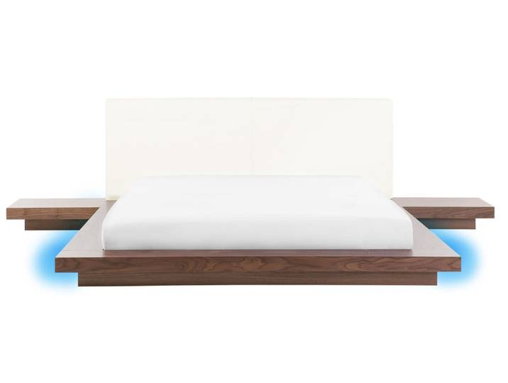 Lit double avec led en bois marron 160x200