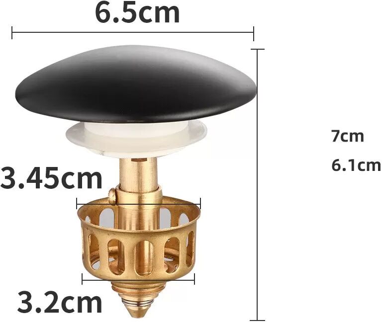 INF Bonde de lavabo, bonde de lavabo avec couvercle en céramique noire