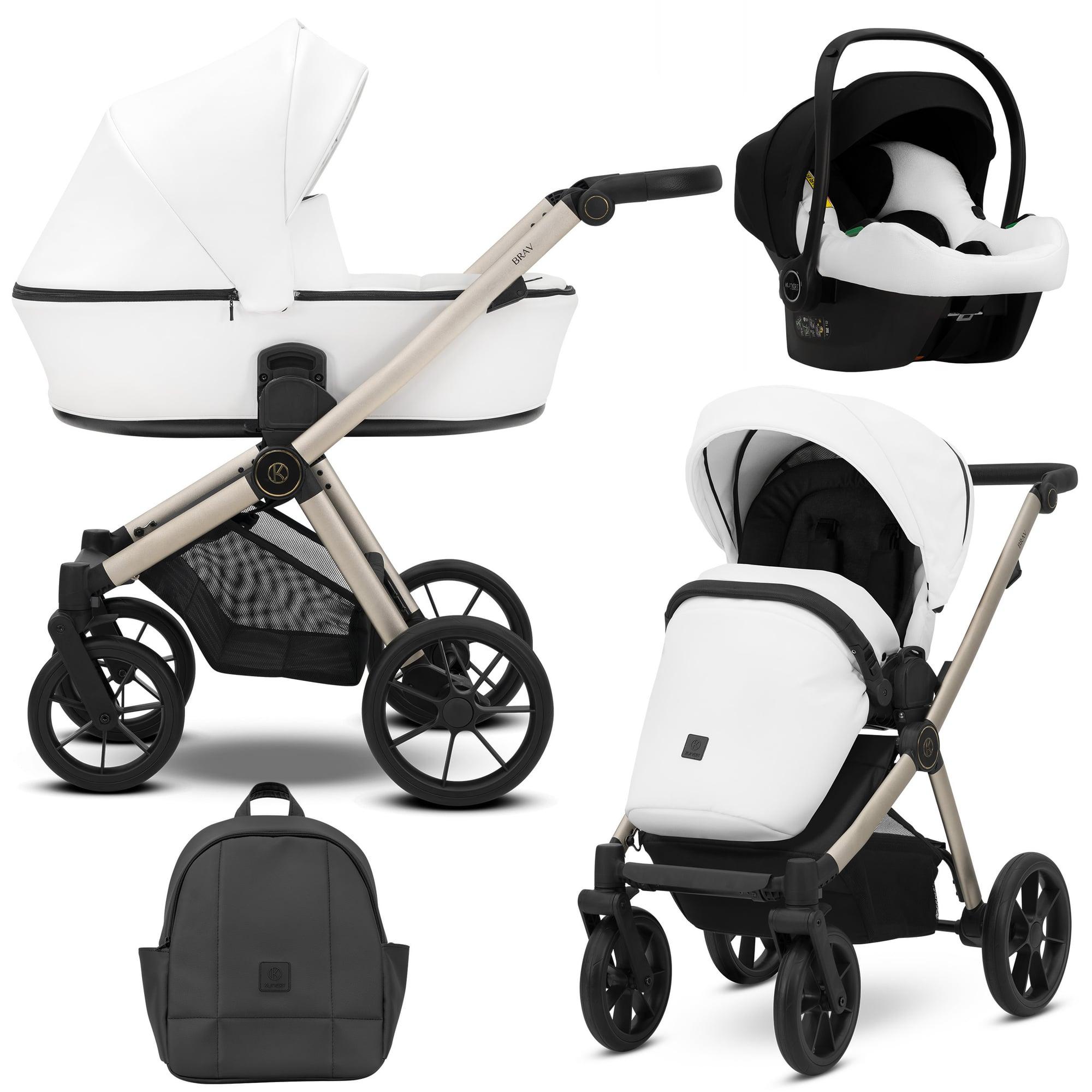 Kunert Brav 3-in-1 Kombikinderwagen White Eco mit Babyschale, Champagner-Rahmen