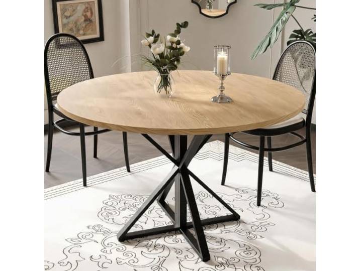 GarveeMore 47 Zoll Runder Esstisch für 4-6 Personen Massivholz & Stabiles Metall Landhausstil deal für kleine Räume