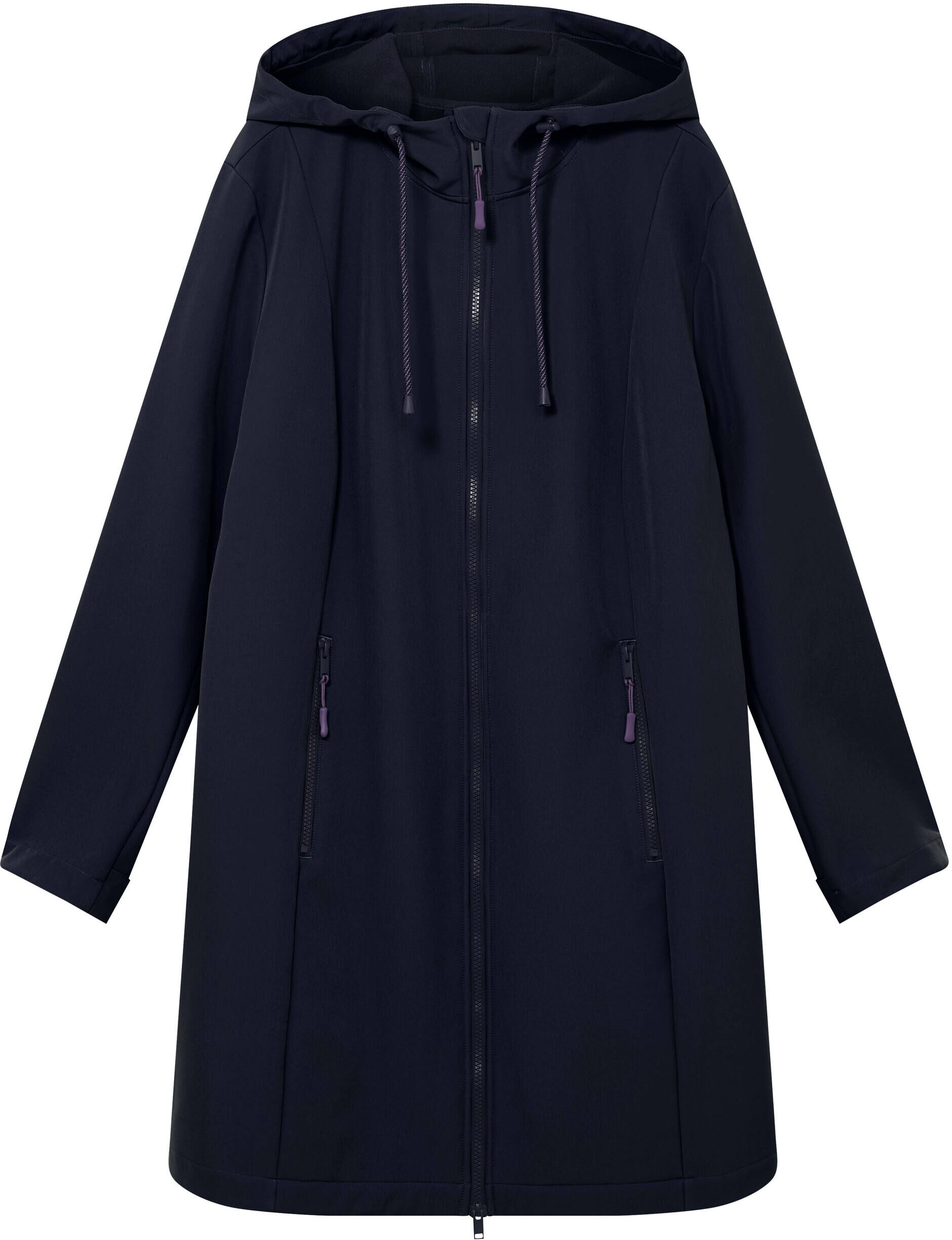 Softshelljacke SHEEGO "Softshell-Jacke Softshelljacke mit Kapuze und Tunnelzug", Damen, Gr. 46, tiefblau, Softshell, , Sportlich, Jacken Softshelljacke
