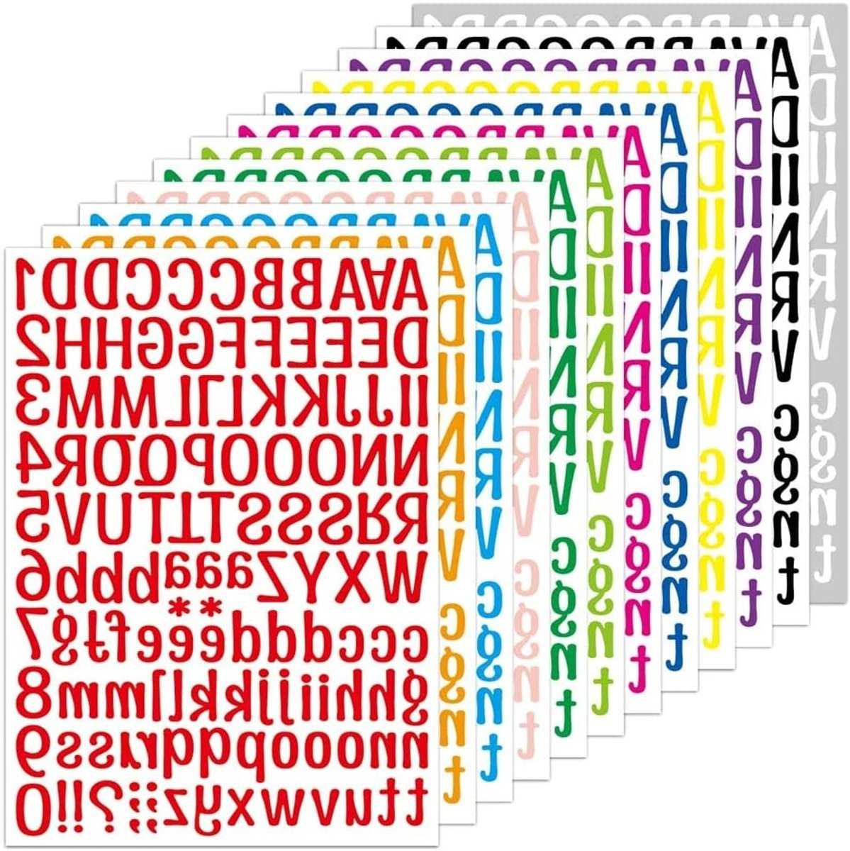 Kleurrijke zelfklevende letter- en cijferstickers - 12 vellen voor creatieve DIY-projecten