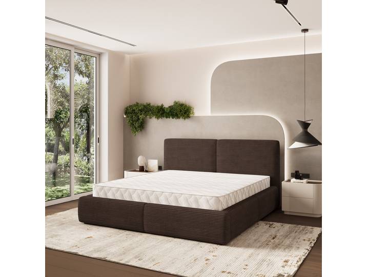 Masseno Polsterbett FELURO P 200x200 cm, Polsterbett mit Bettkästen -Braun, POSO 06