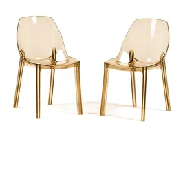 RATTATAN Set aus 2 transparenten Stühlen aus Polycarbonat,stapelbar,Monoblock,robust,modernes Design,ideal für Küche,Restaurant–Luce–Champagner
