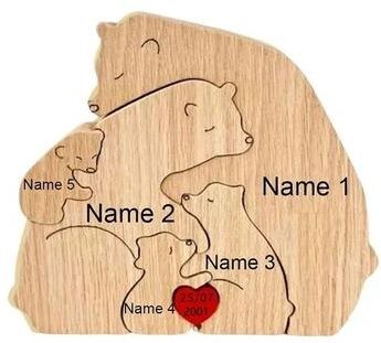 Uplift Essentials Custom Bear Family Wooden Puzzle Personalized Interlocking Name Ornament For Family Gifts & Modern Home Decor 5 Bears customized