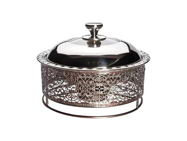 Runde Chafing Dish-Wärmer im Retro-Stil aus Edelstahl Buffetherd Tablett mit Pfannendeckel und Brennstoffhalter for Catering, Partyessen(30cm)