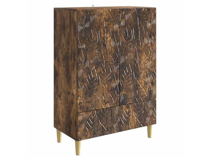 TEKGHUT Sideboard Räuchereiche 66 x 34,5 x 95 cm Holzwerkstoff Vintage-Look, Eukalyptusbeine, Regale, Türen, Schubladen, 90° Pendeltür, feuchtes Tuch