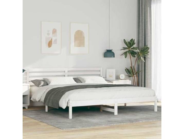 YUOTYRKTEJRSG Massives Kiefernholz modernes Design 180 x 200 cm Weiß Weißes Bettgestell 180x200 cm mit Kopfteil Massives Kiefernholz Stabil Plattform Lattenrost Schlafzimmer Möbel