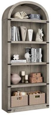 Garvee "5-Tier Arched Bookcase - 71.65"" Tall Farmhouse Wooden Bookshelf with Modern Black Wood Grain"
