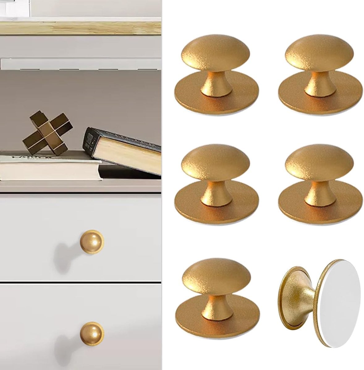 SnelShoppen Pack van 6 Zelfklevende Knoppen voor Keuken en Kasten, Goud RVS