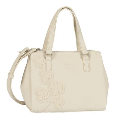 Shopper GABOR "Jovita", Damen, Gr. B/H/T: 28cm x 20cm x 13cm, sanftes weiß, Polyurethan, bestickt, clean, unifarben, Taschen Shopper, mit verspielten 3D-Blüten auf weich genarbtem Lederimitat