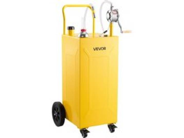 VEVOR 132,5L Kraftstofftrolley Mobile Tankanlage mit Manueller Pumpe Gelb, Tragbarer Kraftstoffbehälter für KFZ Rasenmäher Boot, Mit 4 Rollen & Ölstandsanzeige, Für Benzin & Diesel, Kohlenstoffstahl