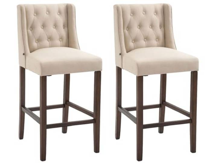 CLP 2er Set Barhocker Cassandra Mit Stoffbezug I Thekenhocker Mit Vierfußgestell Aus Kautschukholz, Farbe:Creme, Gestell Farbe:antik-dunkel