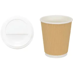 DELUKE® Gewellte Pappbecher Braun 1000 Stück Mit Deckel - 200ml Einwegbecher Getränkebecher Pappe Becher Einweg Kaffeebecher Teebecher Partybecher
