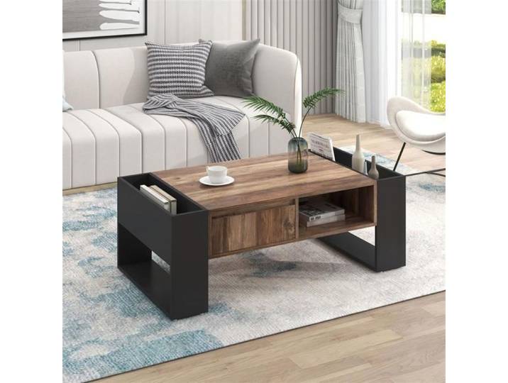 Table basse - GUTENT - Bois - Gris foncé - Rangement avec tiroirs