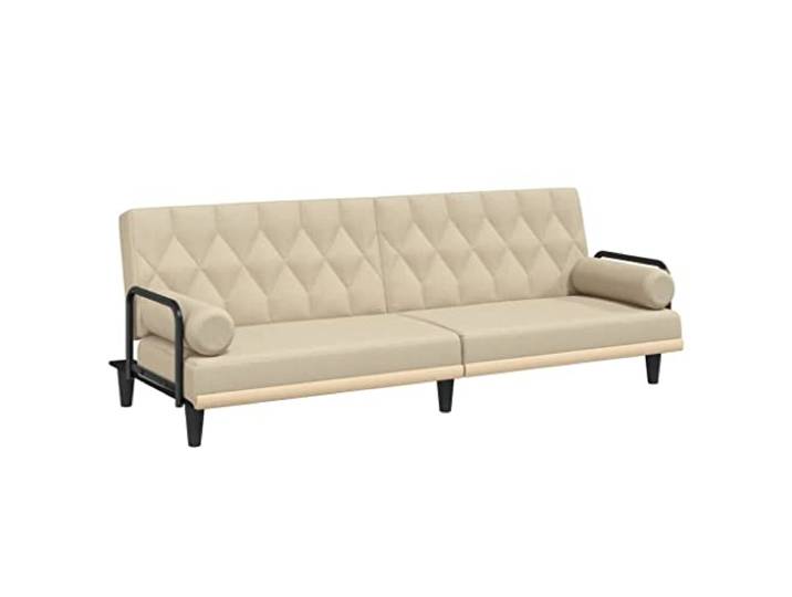 KKgypkn Schlafsofa Mit Armlehnen Creme Stoff Verstellbare Rückenlehne, Dick Gepolstert, Mit Kissen, Sperrholzrahmen